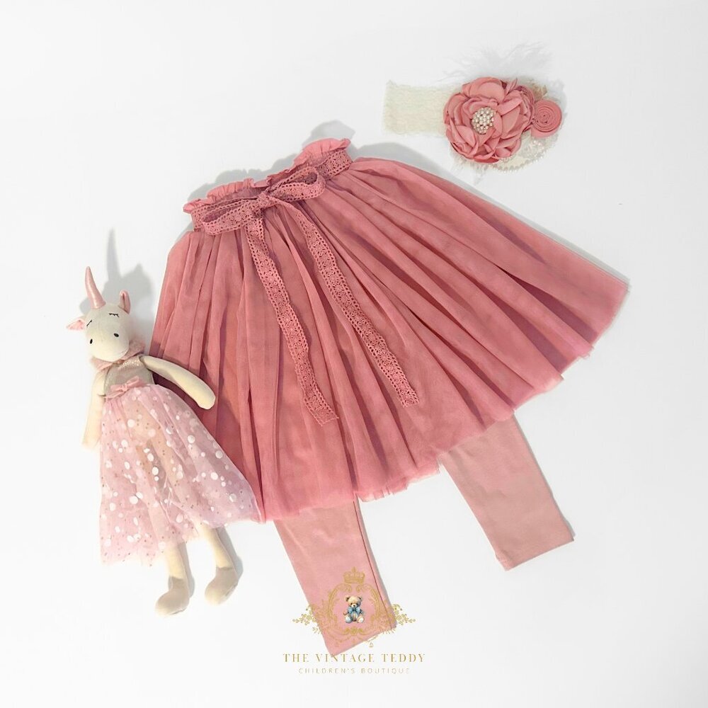 NWT Pretty Girls Tutu Skirt & Leggings Princess Ballerina Tulle Blush Pink 6Y - Picture 1 of 5